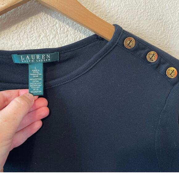Lauren Ralph Lauren Black Long Sleeve Gold Button Cotton Long Sleeve Top Large - Picture 4 of 8